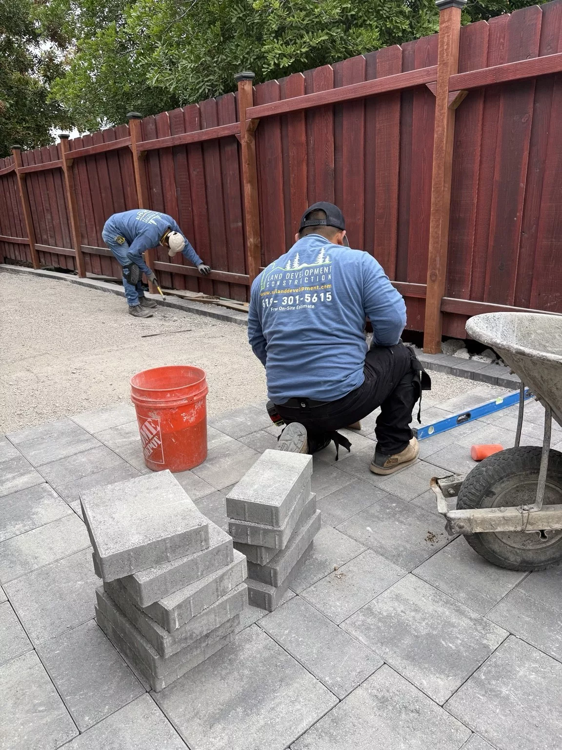Paver installation along the side and rear of a San Marcos home