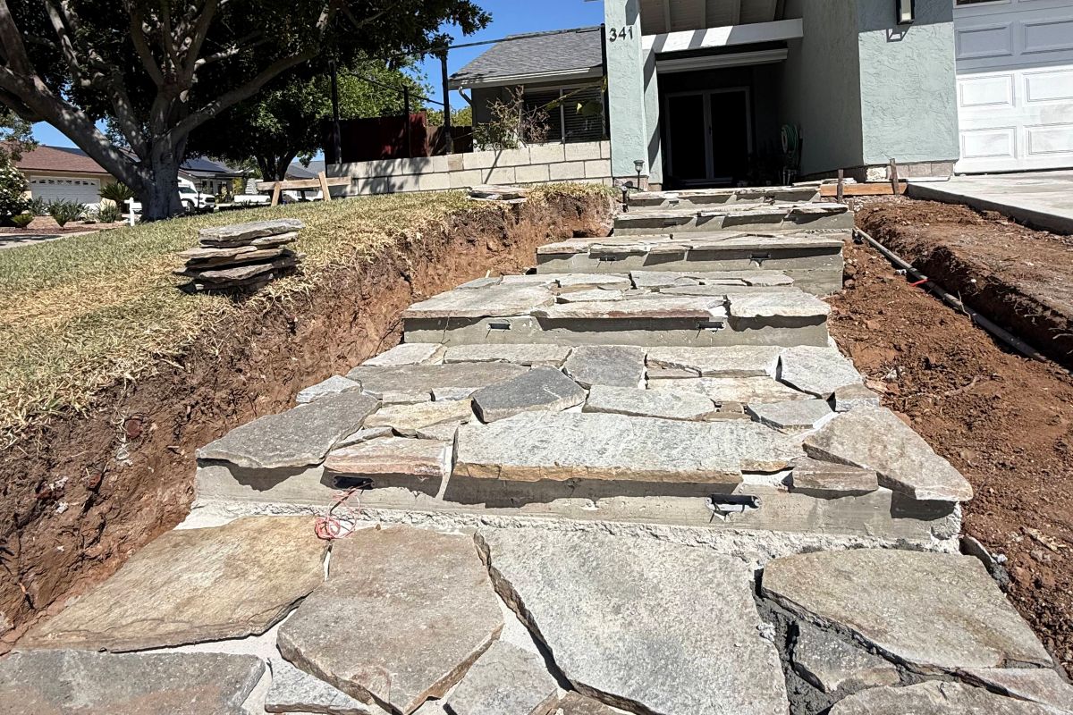Natural flagstone walkway installation, San Marcos