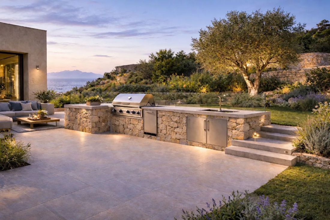 Outdoor kitchen and patio living area