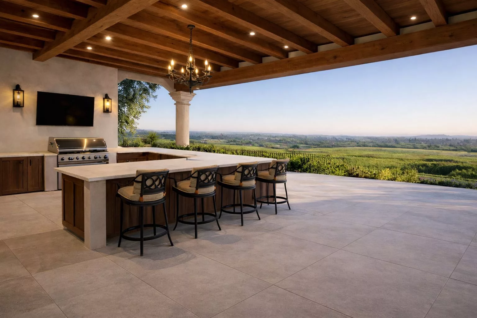 Outdoor kitchen and patio living area