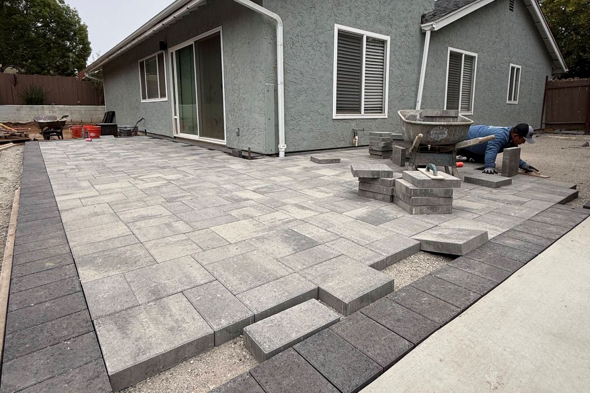 Paver patio and border being installed, San Marcos