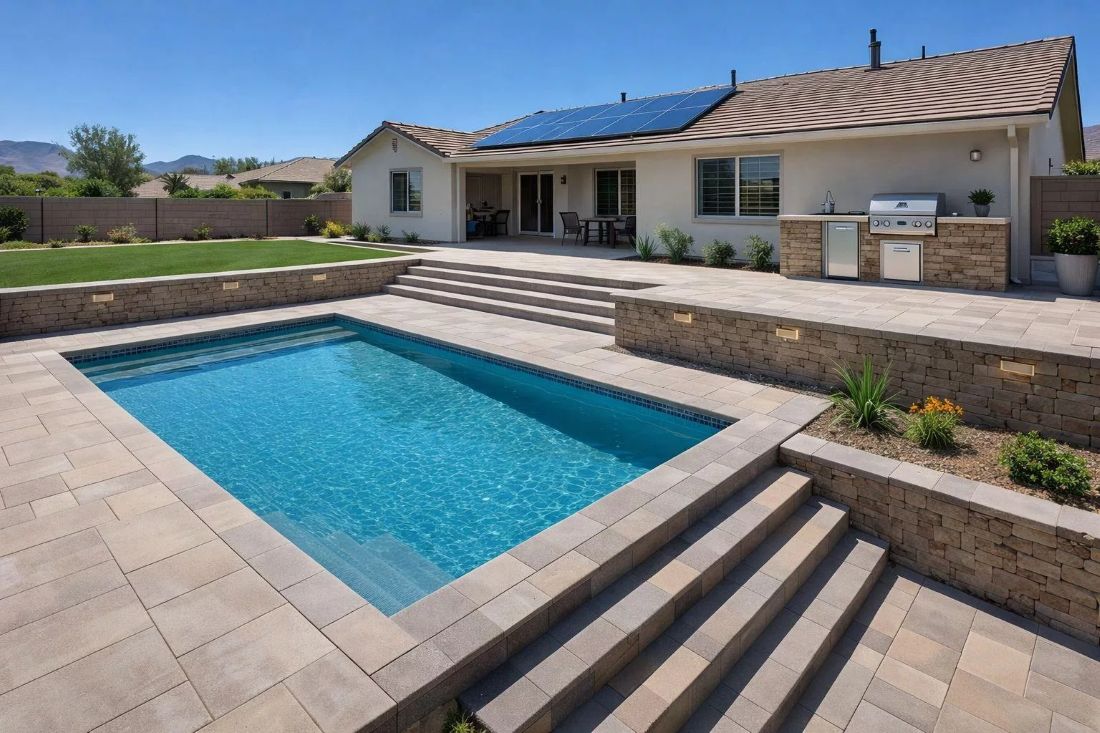 Pool deck and surrounding hardscape