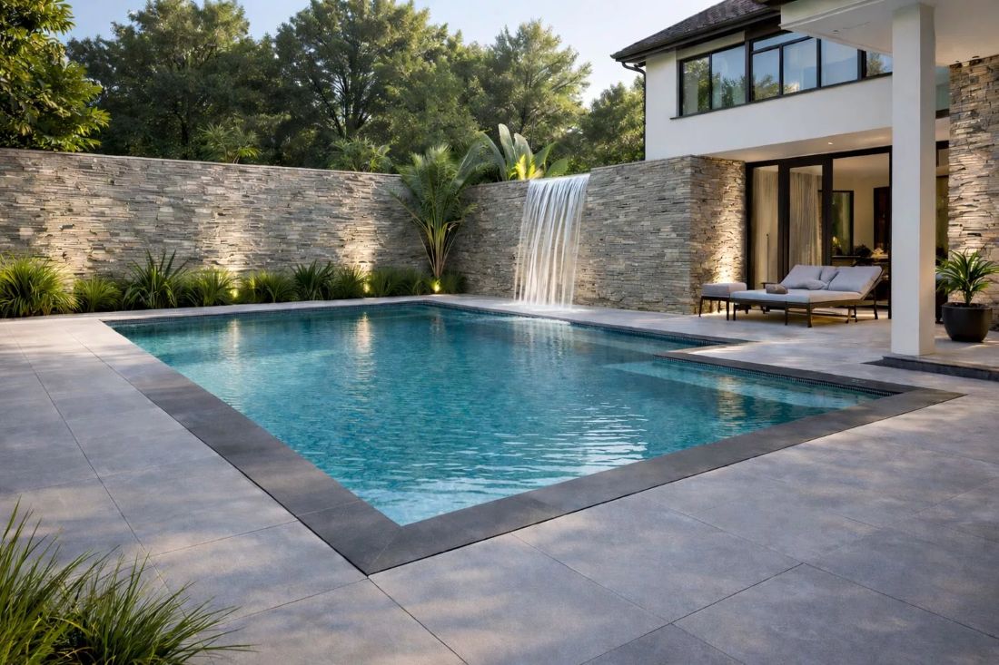 Pool deck and surrounding hardscape